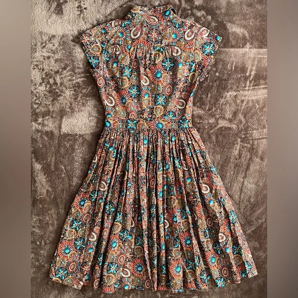 SOLD | Bernie Dexter Kelly Dress Heritage Print Pinup 50s Jewel Tone SMALL - Picture 6 of 13